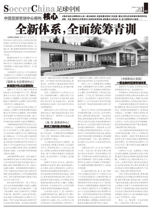 中国足协重塑青训体系推动五级中心建设